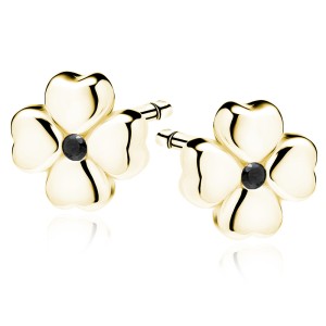 Cercei argint placati cu aur galben trifoi cu patru foi cu pietre negre DiAmanti Z1691EG_B-DIA (Argint 925‰ 0,8 g.)